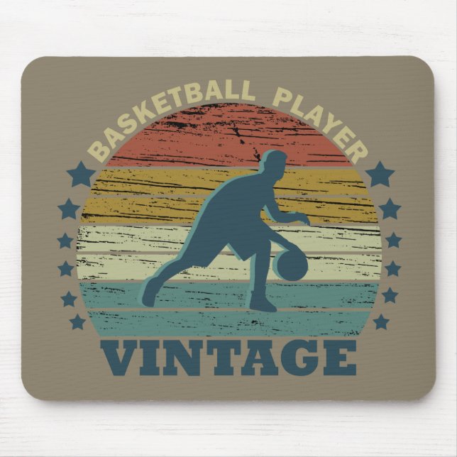 Basketballspieler, der Vintagen Retro-Sonnenunterg Mousepad (Vorne)