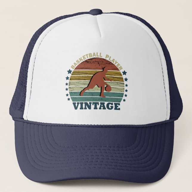 Basketballspieler, der Vintagen Retro-Sonnenunterg Truckerkappe (Vorderseite)