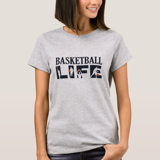Basketballspieler, die mit orangefarbenem Ball tre T-Shirt (Vorderseite)