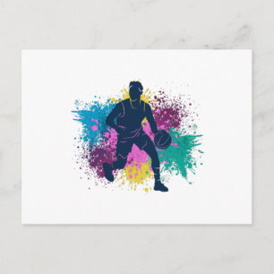 Basketballspieler Grungy Farbspritzer Postkarte