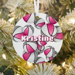Basketballspieler halten Pink-Grauen-Girls-Sport Ornament Aus Metall