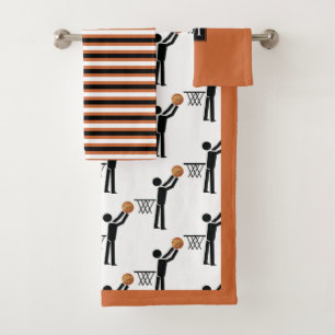 Basketballspieler mit Ball, Streifen und Monogramm Badhandtuch Set