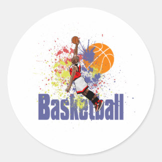 Basketballspieler mit Paint Splash Runder Aufkleber