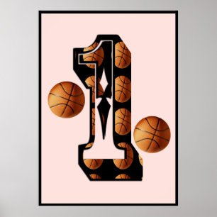 Basketballspieler Nummer Eins Mit Basketbällen,  Poster