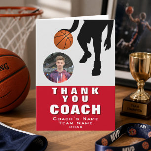 Basketballspieler-Silhouette Foto Coach Rot Dankeskarte