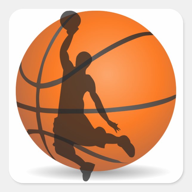 Basketballspieler Silhouette Pop Kunst Quadratischer Aufkleber (Vorderseite)
