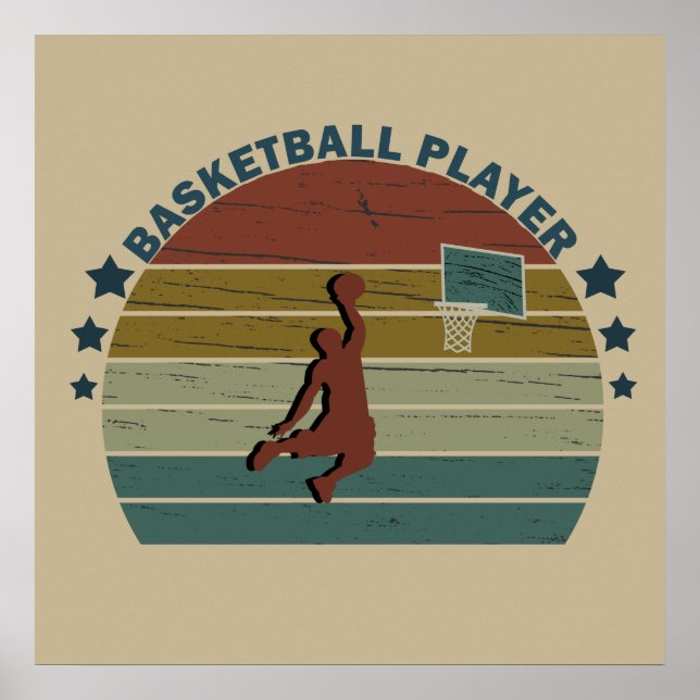 Basketballspieler Slam dunk Retro Sonnenuntergang Poster (Vorne)
