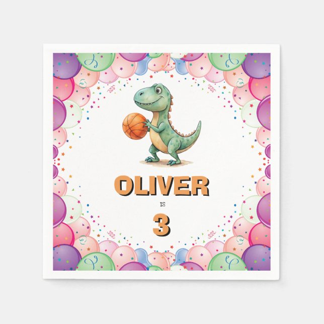 Basketballspieler T-Rex Geburtstag Serviette (Vorderseite)