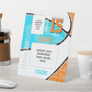 Basketballteam + Athletenfoto in BELIEBIGEN Teamfa Sockelschild