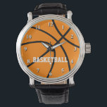 Basketballuhr mit benutzerdefiniertem Text Armbanduhr<br><div class="desc">Basketballuhr mit individueller Text-Armbanduhr für Basketballfans und Spieler. Personalisierbare Geschenkidee für Männer und Frauen. Sportliches Design mit orangefarbenem Basketball.</div>