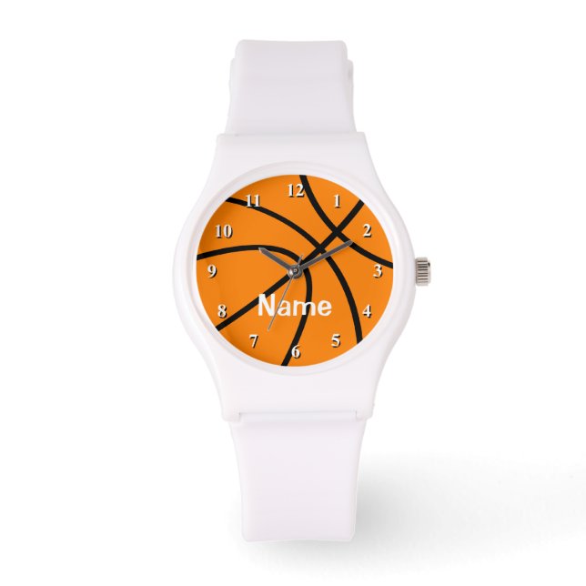 Basketballuhr mit personalisierbarem Namen Armbanduhr (Vorderseite)