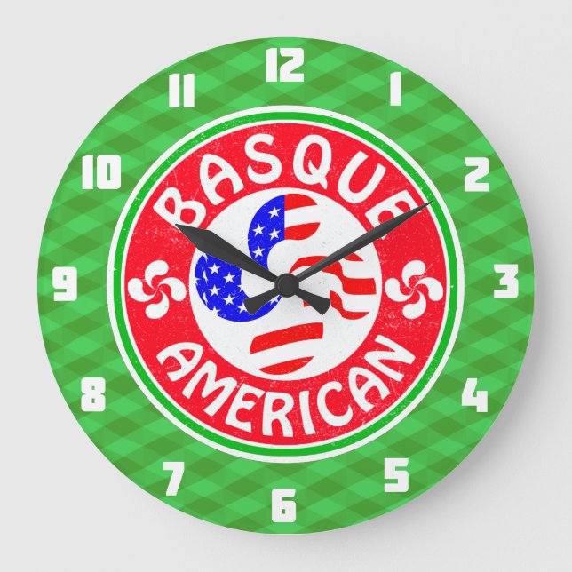 Baskisch-Amerikanisch Euskara Lauburu Cross Clock Große Wanduhr (Vorderseite)