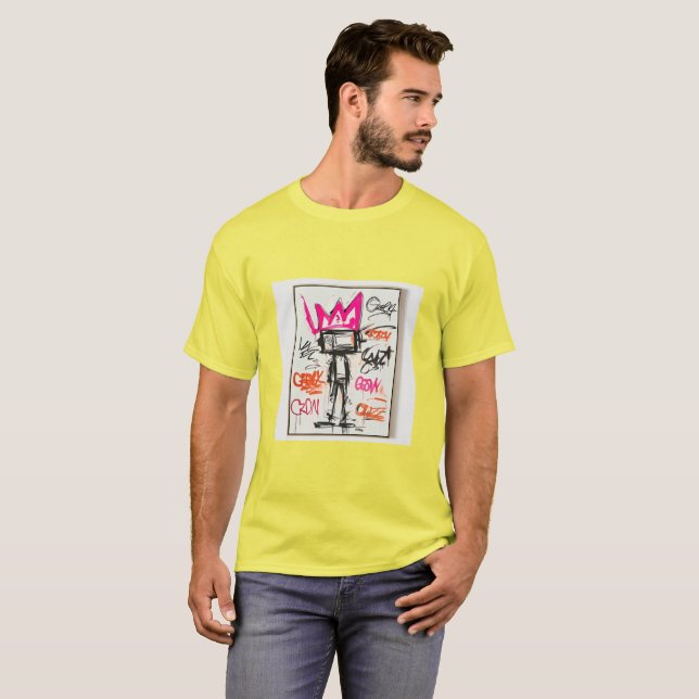 Basquiat-Stil Neo-Expressionist Crown Monster Gra T-Shirt (Vorne ganz)