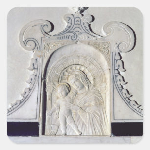 Basrelief einer Madonna und eines Kindes (Marmor) Quadratischer Aufkleber