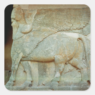 Basrelief eines anthropomorphischen Stiers Quadratischer Aufkleber