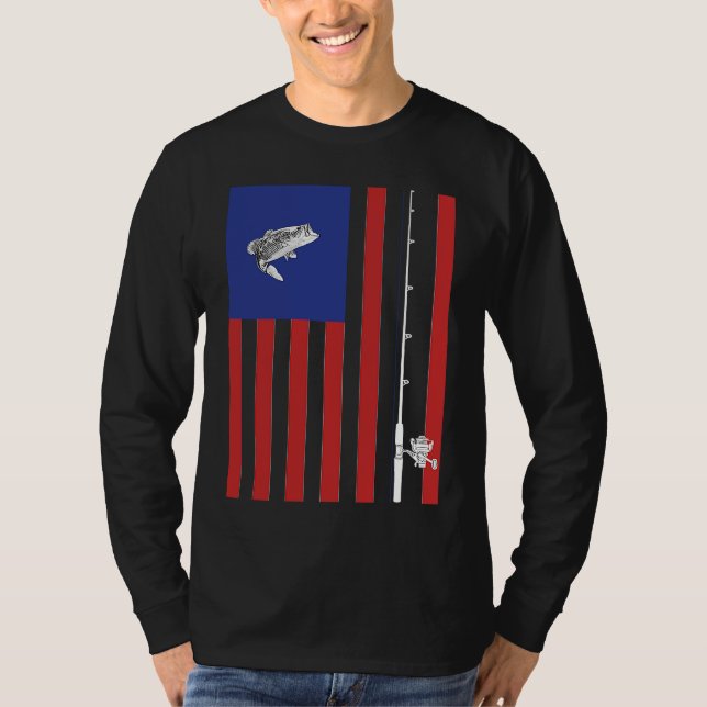 Bass American Flag Fishing Pole T-Shirt (Vorderseite)