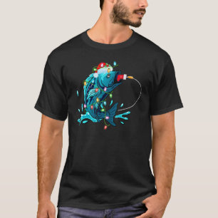 Bass-Angeln Xmas-Beleuchtung Angler Fisch Weihnach T-Shirt