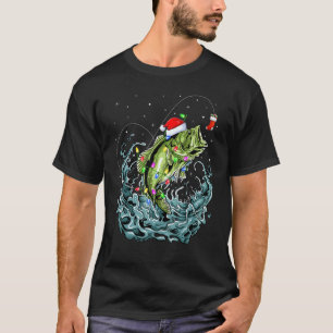 Bass-Angeln Xmas-Beleuchtung Angler Fisch Weihnach T-Shirt