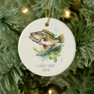 Bass-Angeltrip datierter Fisch Keramik Ornament