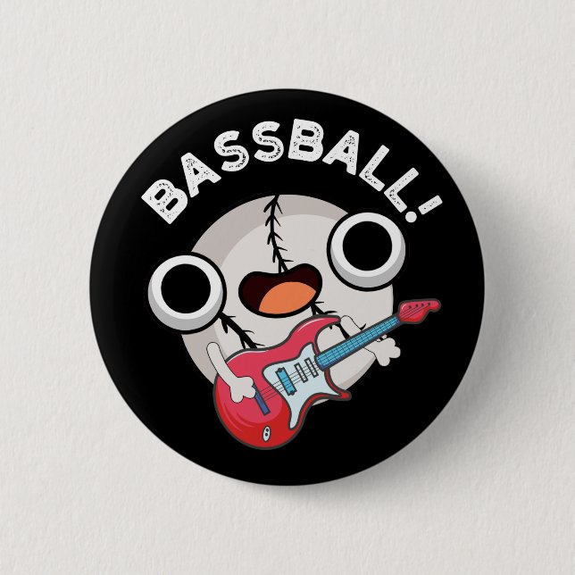Bass Ball Funny Baseball Bass Pun Dark BG Button (Vorderseite)