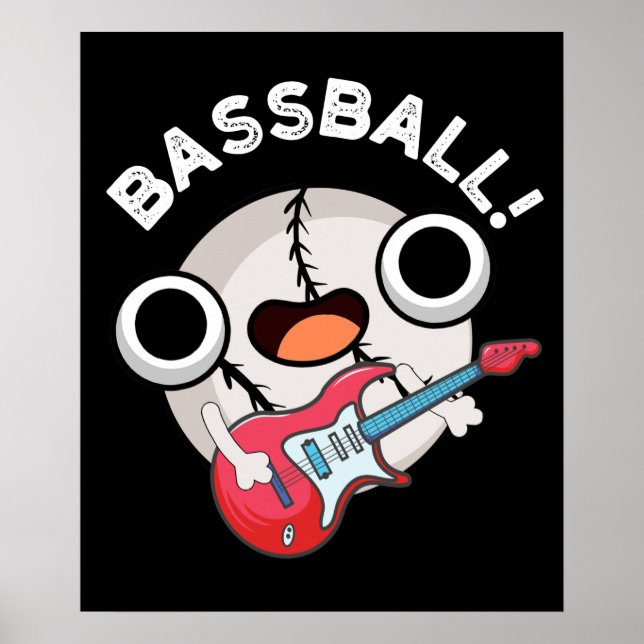 Bass Ball Funny Baseball Bass Pun Dark BG Poster (Vorne)