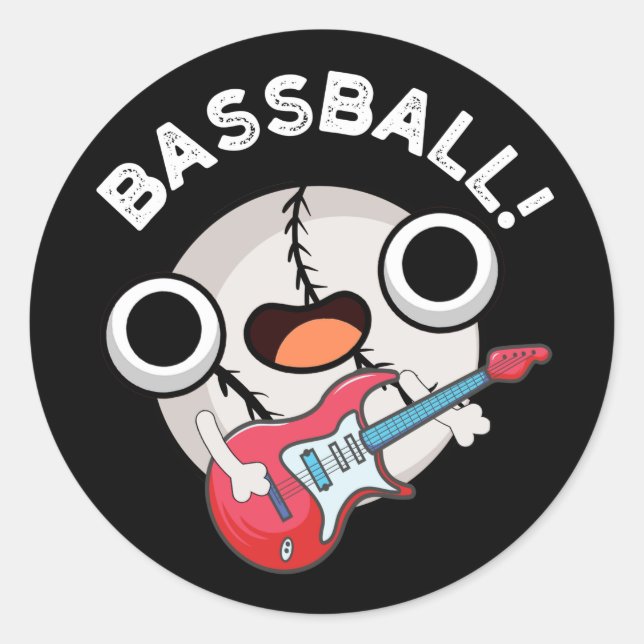 Bass Ball Funny Baseball Bass Pun Dark BG Runder Aufkleber (Vorderseite)