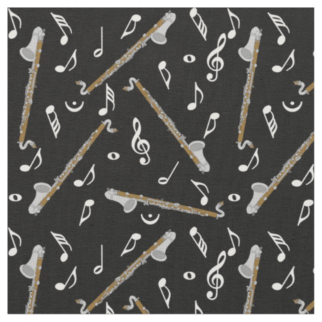 Bass Clarinet Black Musiknoten Stoff (Nahaufnahme)