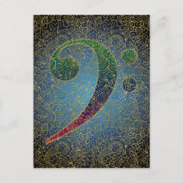 Bass Clef Gold Filigree - Farbenfrohe Musik Postkarte