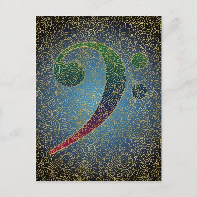 Bass Clef Gold Filigree - Farbenfrohe Musik Postkarte (Vorderseite)
