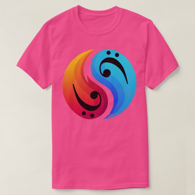 Bass Clef Guitar Yin und Yang Retro Bassist T-Shirt (Design vorne)