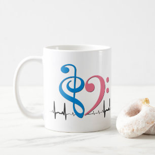 Bass Clef Heart EKG Waves Cyan & Bubblegum Pink Kaffeetasse