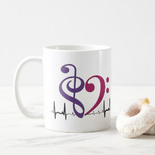 Bass Clef Heart EKG Waves Lila & Mulberry Kaffeetasse