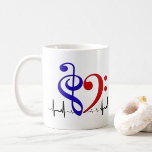 Bass Clef Heart EKG Waves Navy Blue & Red Kaffeetasse