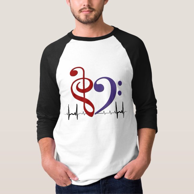 Bass Clef Heart EKG Waves Red & Lila T - Shirt (Vorderseite)