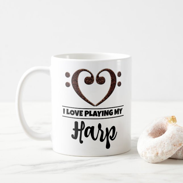 Bass Clef Heart I Liebe spielen meine Harfe Kaffeetasse (Mit Donut)