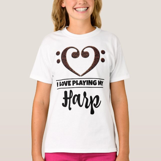 Bass Clef Heart Liebe Harfe spielen T-Shirt (Vorderseite)