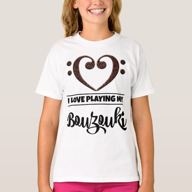 Bass Clef Heart Liebe Playing Bouzouki T-Shirt (Vorderseite)