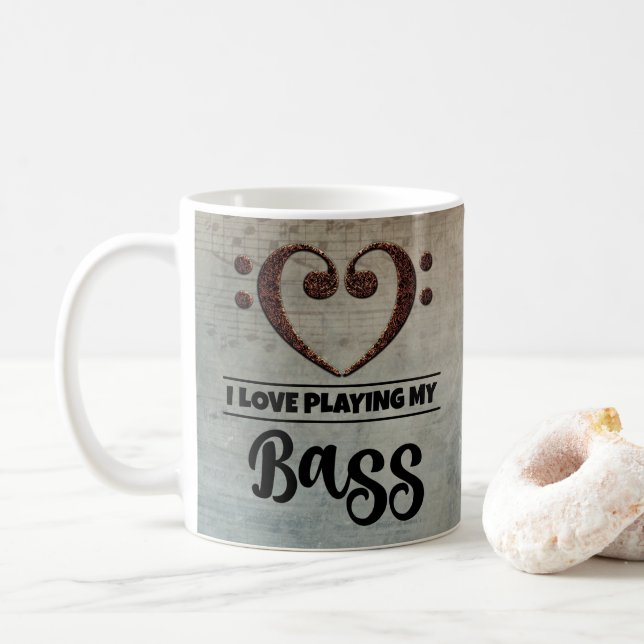 Bass Clef Heart Vintag Sheet Music Bass Kaffeetasse (Mit Donut)