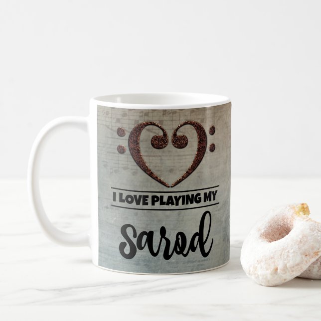 Bass Clef Heart Vintag Sheet Music Sarod Kaffeetasse (Mit Donut)