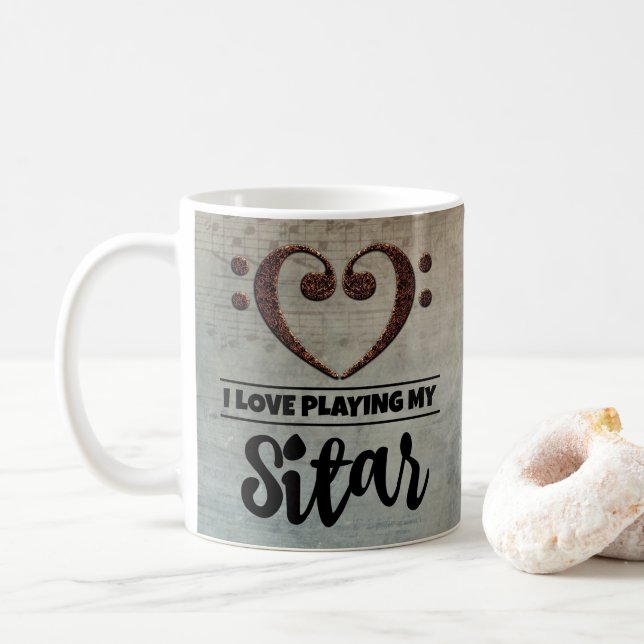 Bass Clef Heart Vintag Sheet Music Sitar Kaffeetasse (Mit Donut)