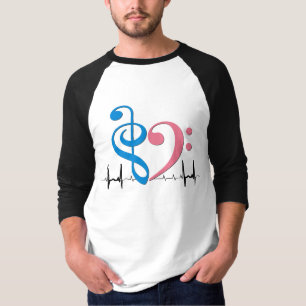 Bass Clef Herz EKG Waves Cyan & Pink T-Shirt