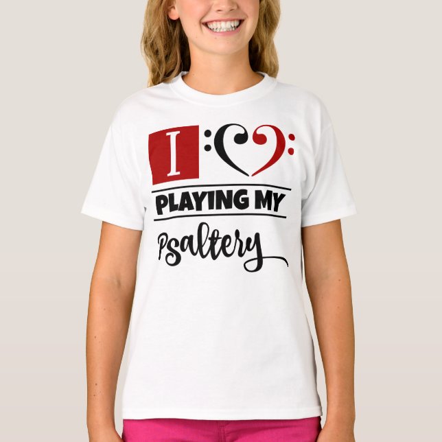 Bass Clef Herz I Liebe Psalterspielen T-Shirt (Vorderseite)