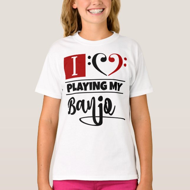 Bass Clef Herz I Liebe spielen mein Banjo T-Shirt (Vorderseite)