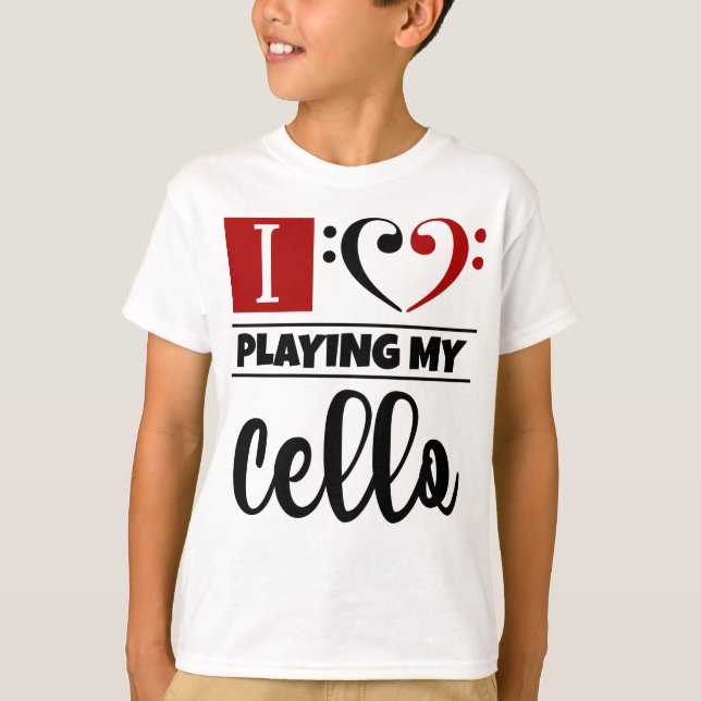 Bass Clef Herz I Liebe spielen mein Cello T-Shirt (Vorderseite)