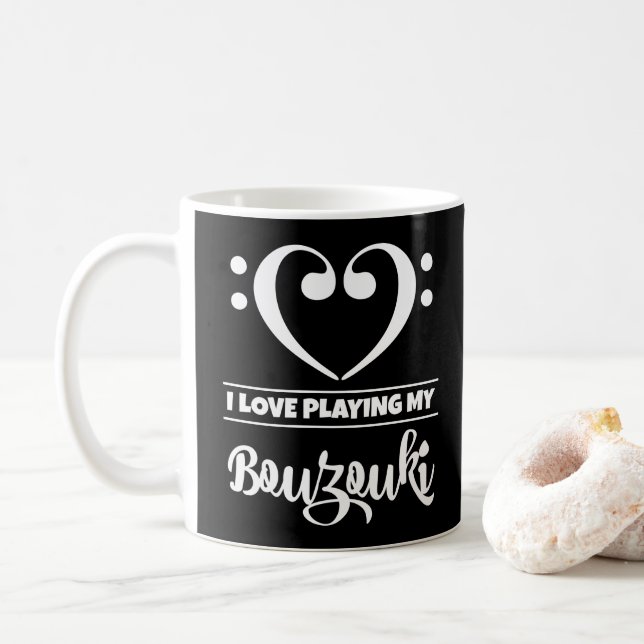 Bass Clef Herz I Liebe spielen meine Bouzouki Kaffeetasse (Mit Donut)