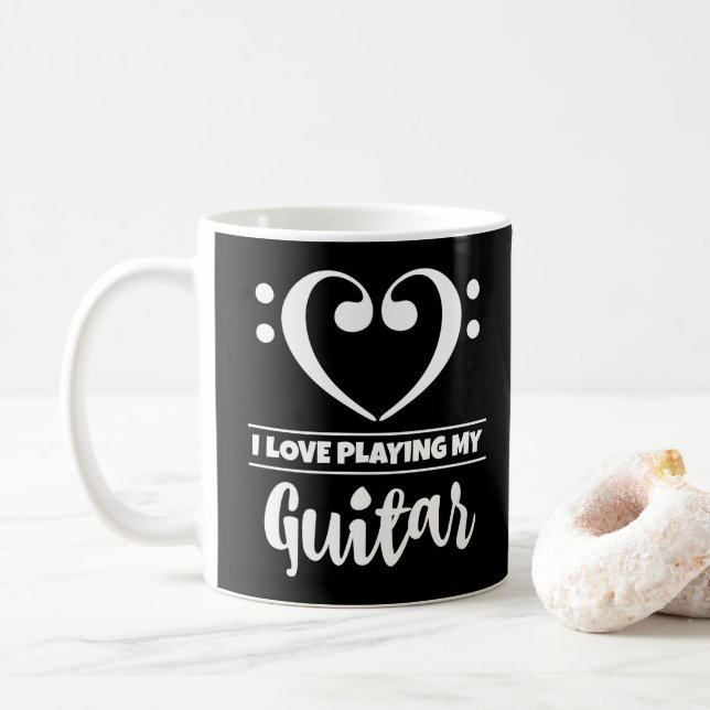 Bass Clef Herz I Liebe spielen meine Gitarre Kaffeetasse (Mit Donut)