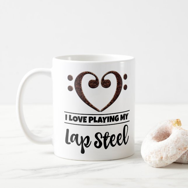 Bass Clef Herz I Liebe spielen meine Lap Steel Kaffeetasse (Mit Donut)
