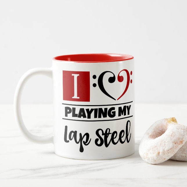 Bass Clef Herz I Liebe spielen meine Lap Steel Zweifarbige Tasse (Mit Donut)