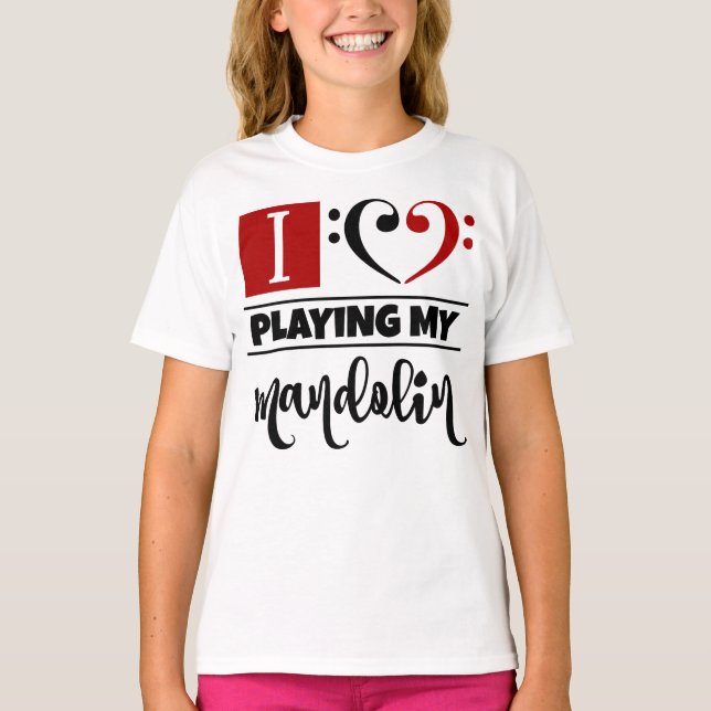 Bass Clef Herz I Liebe spielen meine Mandoline T-Shirt (Vorderseite)