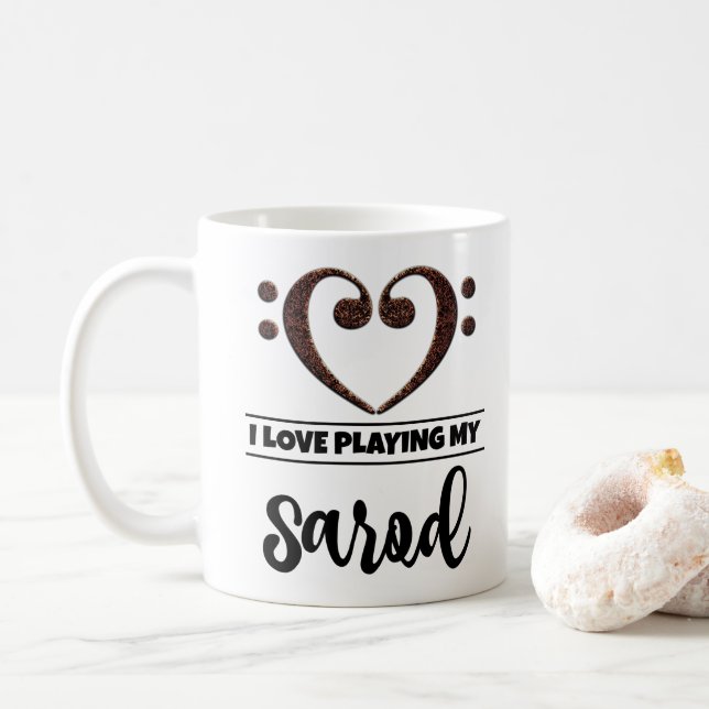 Bass Clef Herz I Liebe spielen meine Sarod Kaffeetasse (Mit Donut)